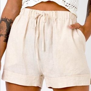 Princess Polly Serafina Linen Blend Shorts Beige